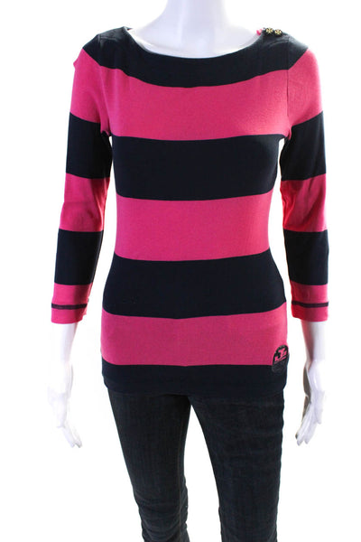Tory Burch Womens Cotton Striped Print Long Sleeve Shirt Top Pink Blue Size XS