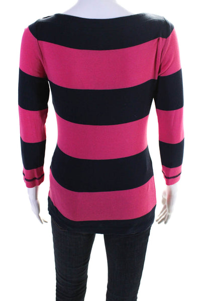 Tory Burch Womens Cotton Striped Print Long Sleeve Shirt Top Pink Blue Size XS