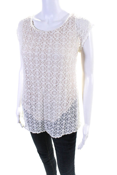Tart Womens Cotton Mesh Knit Overlay Low Back Cap Sleeve Blouse White Size S