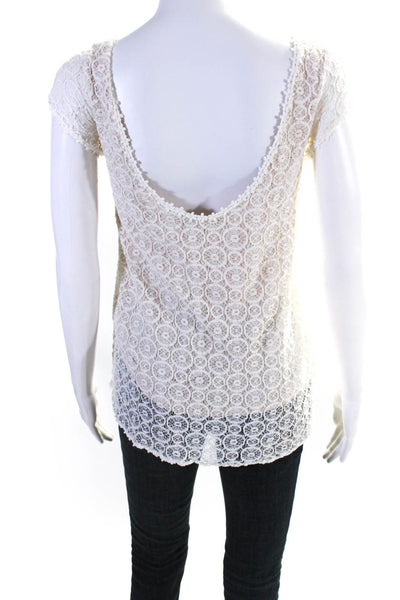 Tart Womens Cotton Mesh Knit Overlay Low Back Cap Sleeve Blouse White Size S