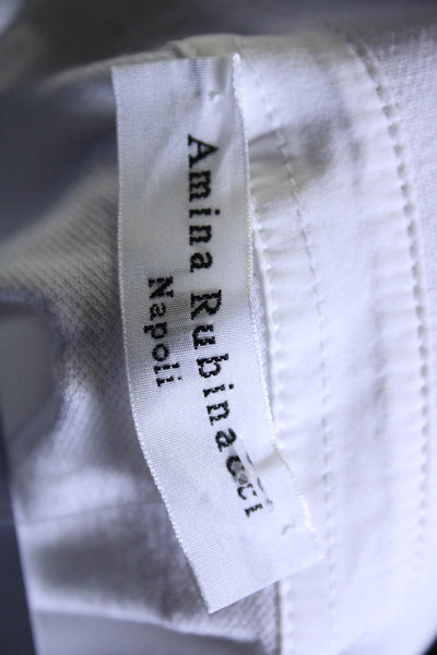 Amina Rubinacci Womens Cotton Ruffled Placket Long Sleeve Polo Top White Size 44