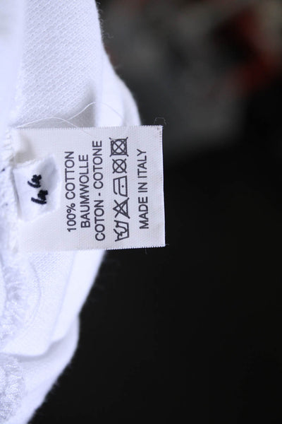 Amina Rubinacci Womens Cotton Ruffled Placket Long Sleeve Polo Top White Size 44
