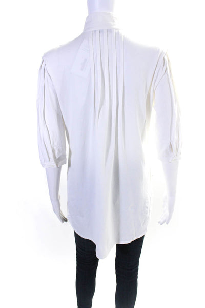 Rani Arabella Womens Cotton Hidden Placket Collared Pleated Shirt White Size M
