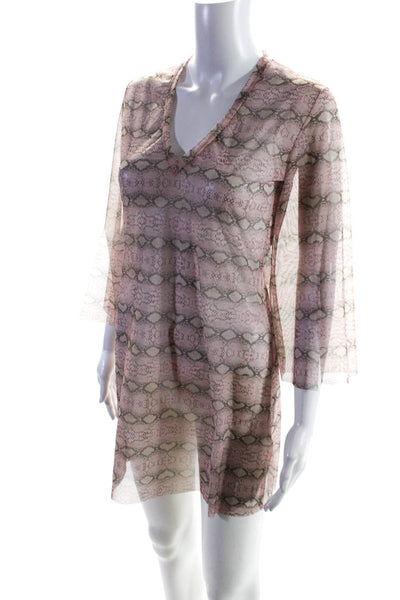 Cosabella Womens Snakeskin Print Long Sleeve Sheer Mesh Mini Dress Pink Medium