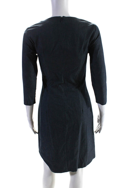P.A.K. Womens Y Neck 3/4 Sleeve Denim Sheath Dress Blue Cotton Size Petite