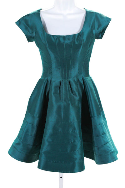 Zac Posen Womens Cap Sleeve Grosgrain Mini A Line Dress Turquoise Size 0