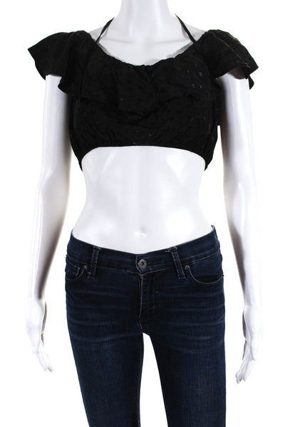 Majorelle Womens Ruffed Short Sleeve Cropped Blouse Black Size Small