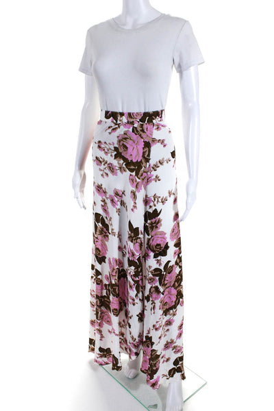 Flynn Skye Womens Floral Print A Line Maxi Skirt White Pink Size Extra Small