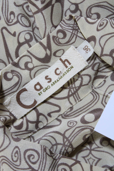Casch By Gro Abrahamsson Womens Abstract Print Button Up Blouse Beige Size 36