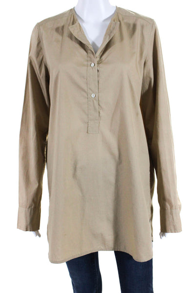 Organic John Patrick Womens Cotton Long Sleeve Split Hem Tunic Top Brown Size M