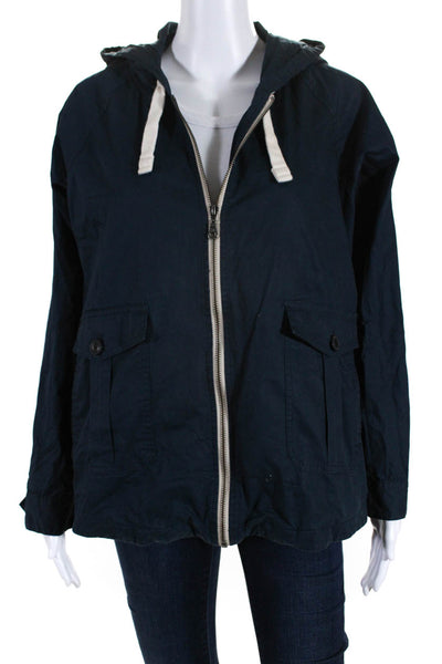 Bridge & Burn Womens Long Sleeve Front Zip Hooded Jacket Blue Cotton Size Small