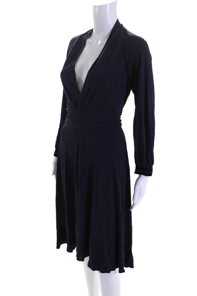Yigal Azrouel Womens Long Sleeves V Neck Belted A Line Dress Purple Size 2