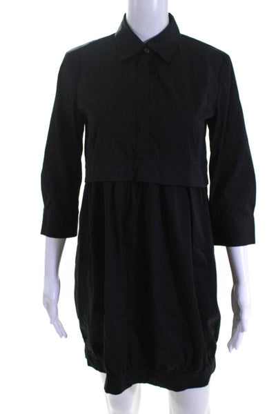 Theory Womens Half Button Down Genevra Dress Black Cotton Size 4