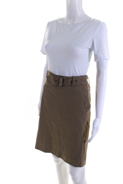 Jil Sander Womens Belted Pencil Skirt Khaki Beige Size EUR 34