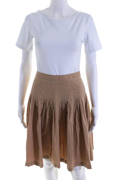 Theory Womens Pleated A Line Eleanor Skirt Beige Cotton Size 2