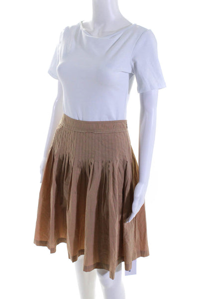 Theory Womens Pleated A Line Eleanor Skirt Beige Cotton Size 2