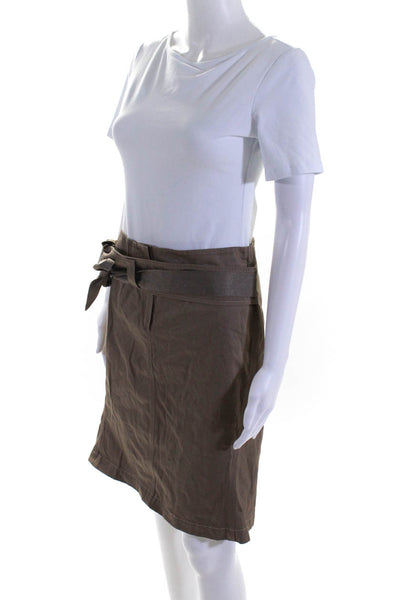 Jil Sander Womens Belted A Line Skirt Brown Cotton Size EUR 34