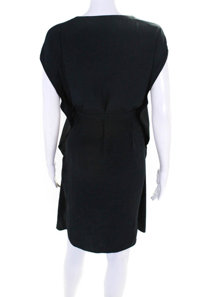 Allsaints Womens Sleeveless Patchwork Belted Round Neck Midi Dress Navy Size 2