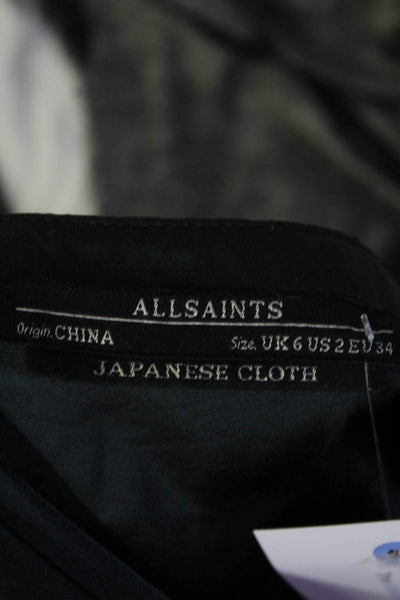Allsaints Womens Sleeveless Patchwork Belted Round Neck Midi Dress Navy Size 2