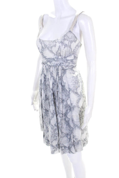 Elie Tahari Womens Cotton Animal Printed Pleated Back Zipped Dress Gray Size 2