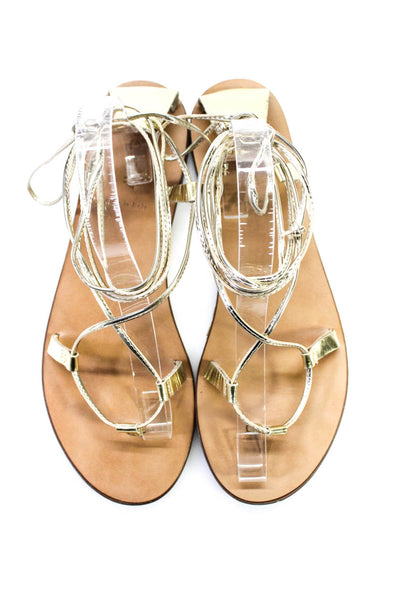 J Crew Womens Metallic Strappy Sandals Gold Tone Leather Size 9
