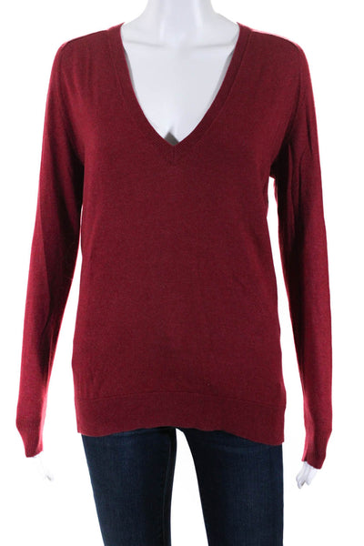 Theory Womens Long Sleeves V Neck Adrianna Sweater Red Cotton Size Petite