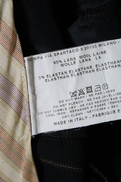 Etro Womens Wool Rayon Striped Print Low-Rise Dress Pants Trousers Black Size 40
