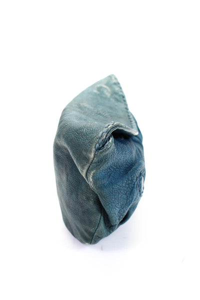 49 Square Miles Womens Leather Stitch Magnetic Closure Clutch Handbag Aqua Blue