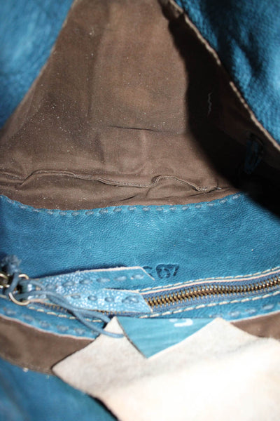 49 Square Miles Womens Leather Stitch Magnetic Closure Clutch Handbag Aqua Blue