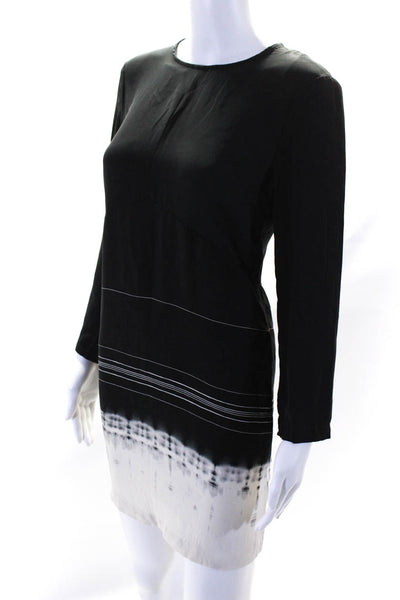 A.L.C. Womens Silk Ombre Print Long Sleeve Drop Waist Dress Black White Size 8