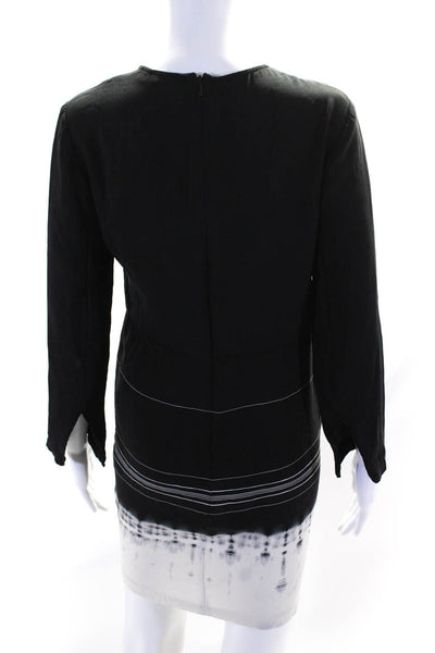 A.L.C. Womens Silk Ombre Print Long Sleeve Drop Waist Dress Black White Size 8
