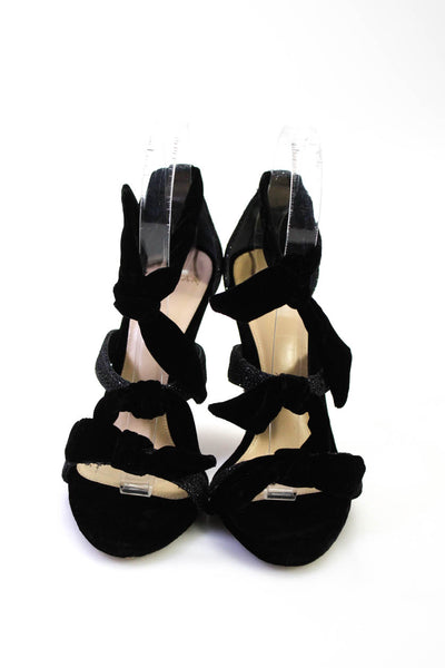 Alexandre Birman Women's Velvet Bow Open Toe Ankle Strap Heels Black Size 7.5