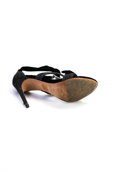 Alexandre Birman Women's Velvet Bow Open Toe Ankle Strap Heels Black Size 7.5