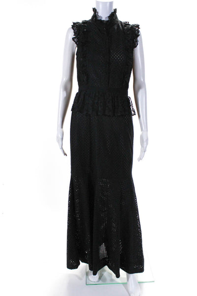 Erdem Womens Side Zip Sleeveless Ruffled Lace Keyhole Long Dress Black Size 6