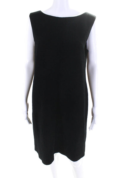 Eileen Fisher Womens Black Textured Crew Neck Sleeveless Shift Dress Size M