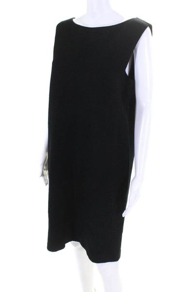 Eileen Fisher Womens Black Textured Crew Neck Sleeveless Shift Dress Size M