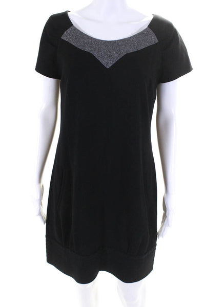 Searle Womens Black Embellished Crew Neck Short Sleeve A-Line Dress Size 10