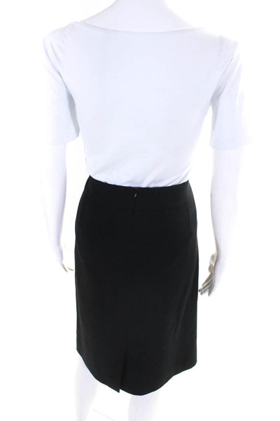 Armani Collezioni Womens Black Wool Front Pockets Zip Back Pencil Skirt Size 48