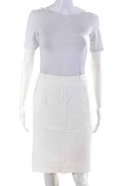 Trina Turk Womens White Linen Zip Back Front Pockets Pencil Skirt Size 6