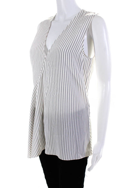 Theory Women's Striped V Neck Silk Sleeveless Tank Top Blouse White Black Size S