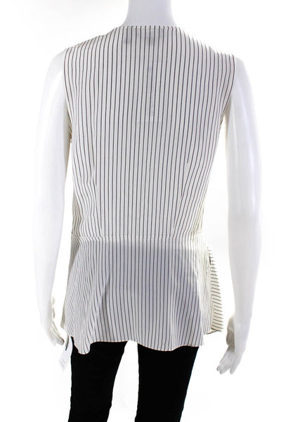 Theory Women's Striped V Neck Silk Sleeveless Tank Top Blouse White Black Size S