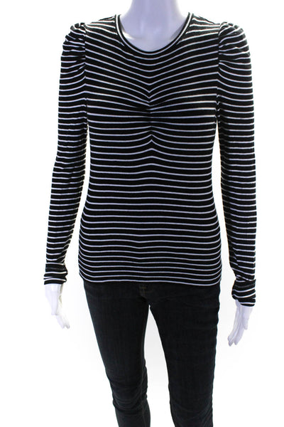 Veronica Beard Womens Black Striped Crew Neck Long Sleeve Sweater Top Size XS