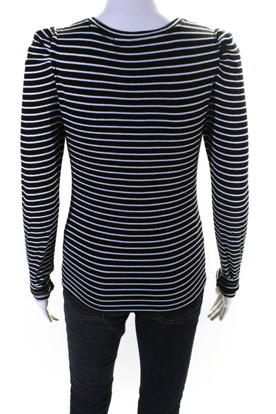 Veronica Beard Womens Black Striped Crew Neck Long Sleeve Sweater Top Size XS