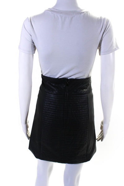 BCBGMAXAZRIA Womens Black Faux Leather Zip Back Lined A-line Skirt Size XXS