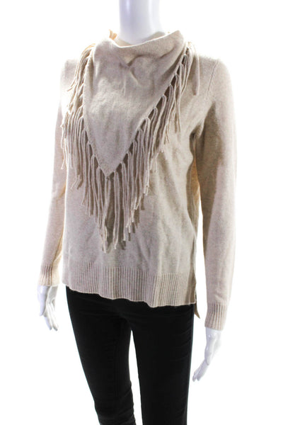 Scoop NYC Womens Cashmere Frayed Rib Long Sleeve Pullover Sweater Beige Size P