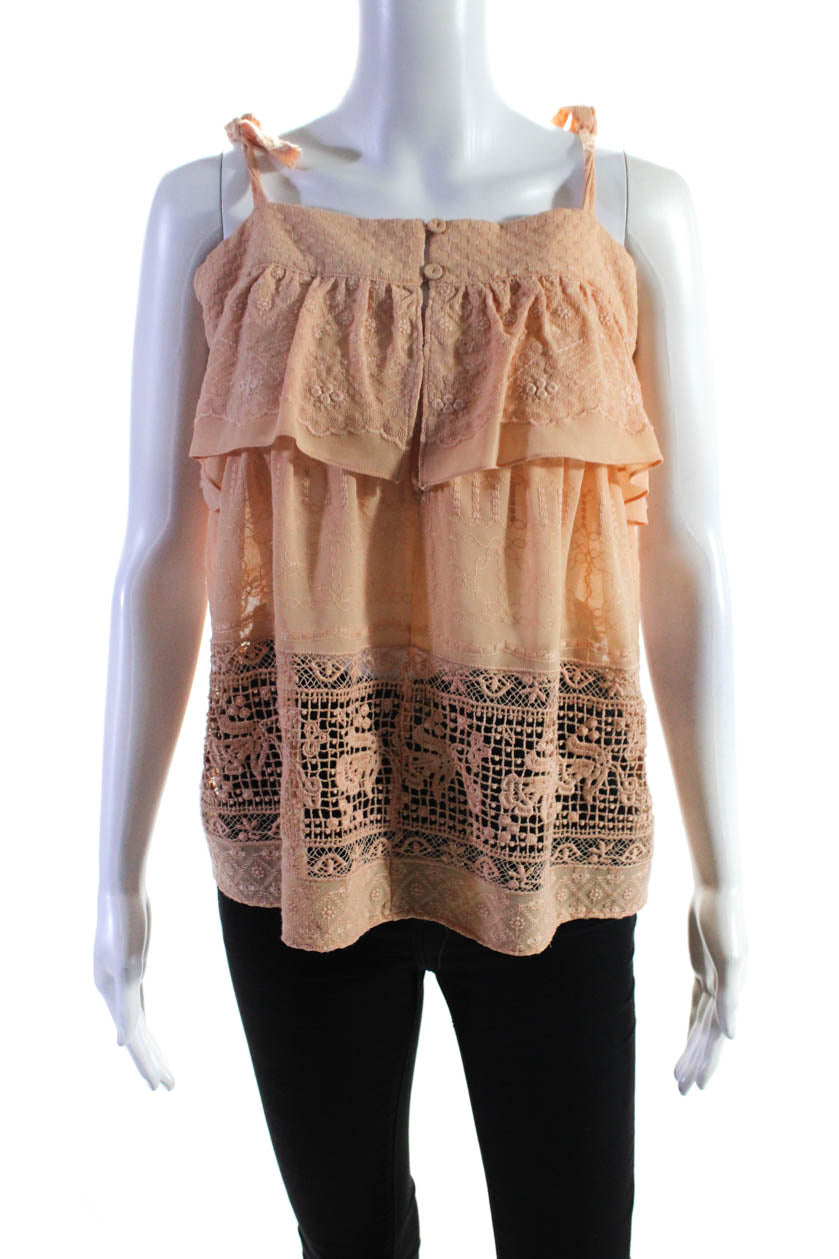 BCBGMAXAZRIA Womens Ruffled Overlay Spaghetti Strap Blouse Peach