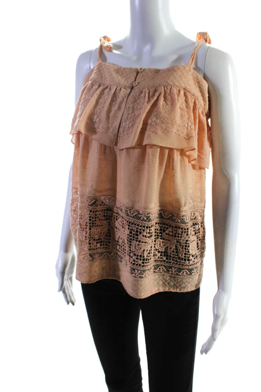 BCBGMAXAZRIA Womens Ruffled Overlay Spaghetti Strap Blouse Peach