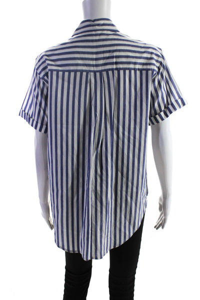 Velvet by Graham & Spencer Womens Cotton Striped Print Shirt White Blue Size M