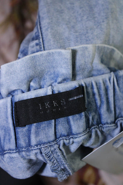 IKKS Womens Paperbag Waist Belted Short Straight Unlined Skirt Blue Size 42