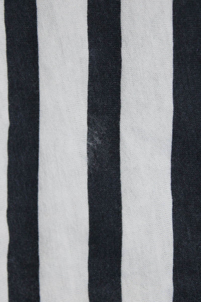 Tory Burch Womens Short Sleeve Striped Logo Tee Shirt White Navy Blue Size Small